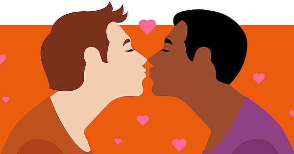 tekening van twee mannen die elkaar kussen