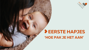 GGD Zuid Limburg met de titel “Eerste hapjes. Hoe pak je het aan.” De banner toont een foto van een moeder die met haar gezicht dicht bij het gezicht van haar baby is. De baby lacht en is blij. Rechtsboven is het logo van GGD Zuid Limburg zichtbaar. Deze afbeelding beschikt over een link naar Youtube